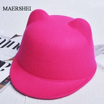 MAERSHEI Çocuk Kız Sihirli Şapka Kedi Kulak kadın Kış Şapka Binicilik Yün Şapka Kız Kap Vintage Sıcak güneşlikli kep