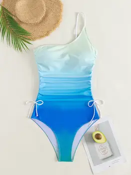 Mayo Ombre Dantelli Bir Omuz Tek Parça Mayo Kadın Mayo Zayıflama Bodysuit Yaz Plaj
