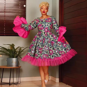 MD Afrika Elbiseler Kadınlar İçin 2023 Yeni Dashiki Baskı Fırfır Elbisesi Parti Düğün Akşam Elbise Nijeryalı Elbise Bayanlar Kaftan Elbise