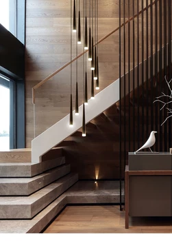Merdiven avize basit modern atmosfer dubleks apartman yatak odası İskandinav restoran loft rotati Uzun droplight