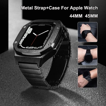 Metal Kasa + Kayış Apple Ürünü İçin 44mm 45mm Modifikasyon Kiti Paslanmaz Çelik Smartwatch Band Bilezik iWatch İçin 8 7 65 SE Correa