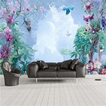 Milofi özel 3D büyük duvar kağıdı duvar kağıdı İskandinav el-boyalı küçük taze tropikal bitkiler çiçekler ve kuşlar arka plan