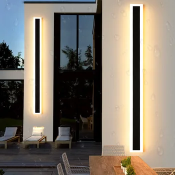 Minimalist Lineer duvar lambası LED su geçirmez dış duvar lambası avlu Bahçe Villa Promenade koridor ışık dış Fikstür