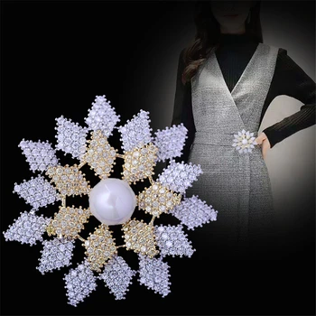 Moda takı Beyaz Zirkon Güneş çiçek Broş Kadınlar için Tüm Maç Mizaç Gümüş Renk Broş Pins Modu Lüks Broş Pin