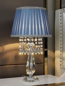 Modern moda kristal masa lambası yatak odası başucu oturma odası lüks sıcak romantik evlilik Amerikan mavi masa lambası