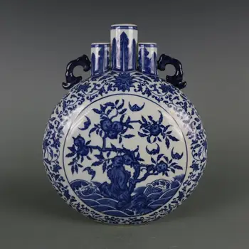 Nadir Qing Hanedanı porselen vazo, Mavi ve beyaz, Üç ağız, el boyalı sanatları, Dekorasyon, Koleksiyon Süsleme, Ücretsiz kargo