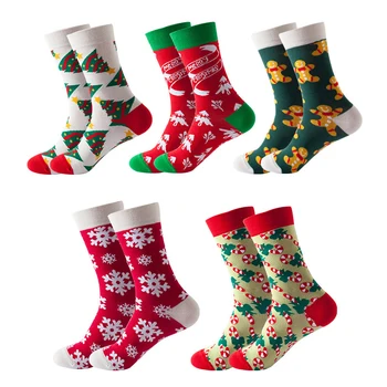 Orta Buzağı Çorap Noel Pamuk Ekip Çorap Sıkı Nefes Bahar Sonbahar Noel Tatil Çorap Yenilik Renkli Noel Baskı Çorap