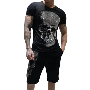 PLEİN ayı erkek Taklidi grafikli tişört Kafatası Baskılı Bling Taş Çivili Slim Fit Casual Tee PP Erkek T Shirt