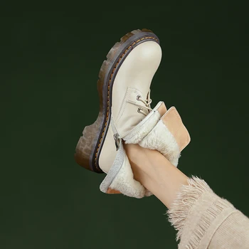 QZYERAI Yeni Kış Avrupa 100 % Doğa Yün Kadın Çizmeler Sıcak Ayakkabı Hakiki Deri Açık Ordu Kar Botları
