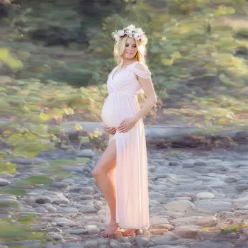 Seksi hamile fotoğrafçılığı Sahne uzun elbise Hamile Kadınlar İçin Fotoğraf Çekimi Bölünmüş Ön Gebelik Elbiseler Bebek Duş Maxi Elbise