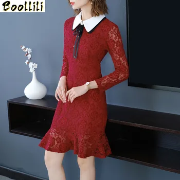 Sonbahar Boollili Bahar Parti Mini Elbise kadın kıyafetleri Bayanlar Elbiseler Uzun Kollu Dantel Seksi Elbise 2023 Kırmızı Kadın Elbise Vestido
