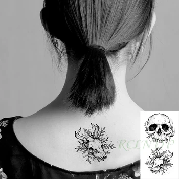 Su geçirmez Geçici Dövme Etiket Siyah Kafatası Çiçek Flaş Dövme Sahte Dövme El Kol Boyun Vücut Vücut Sanatı Kadın Erkek