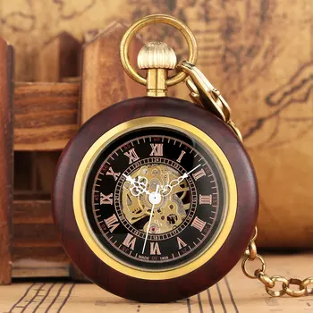 Vintage Ahşap Mekanik cep saati Oyma El Sarma Kalın Zincir Saat Steampunk Klasik Takı Hediye Büyükbaba Büyükanne için