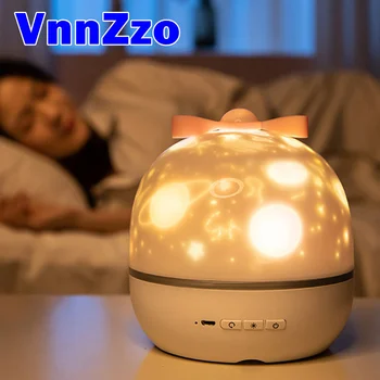 VnnZzo Gece Lambası Projektör Yıldızlı Gökyüzü gece ışık projektör yatak odası dekoru Bluetooth Dönen Müzik çocuk Gece Lambası hediye