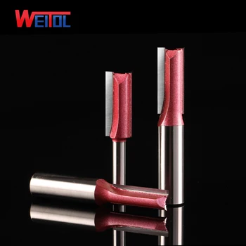 Weitol 1 adet tungsten çelik kırmızı kaplama iki / çift flüt yönlendirici bit karbür düz bit ahşap oyma için