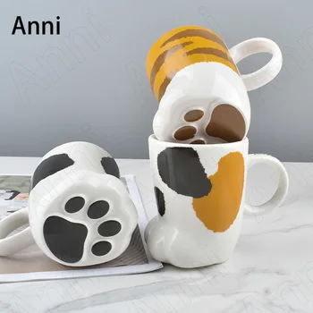 Yaratıcılık kedi pençesi Et Topu Seramik Kupa Japon Karikatür Boyalı Üç Boyutlu Süt Bardak Ofis Sehpa Su Bardağı
