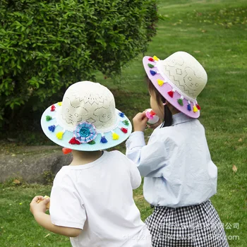 Yaz Kız Çocuklar Sevimli Rahat Hasır Şapka Çocuk Bebek Açık Seyahat Tatil Plaj Disket Şapka İnce Güneş Koruma güneşlikli kep Panama2-5Y