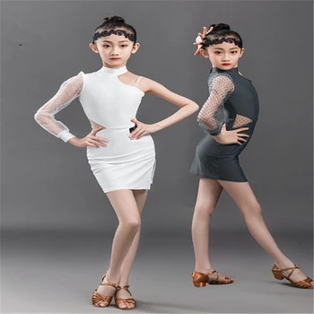 Yeni Performans Dans Kostümleri Kızlar Sahne Kadın Dansçı Elbise Latin Elbise Cha Cha Etek Uzun Kollu Dantel Baskı Patchwork Kıyafetler