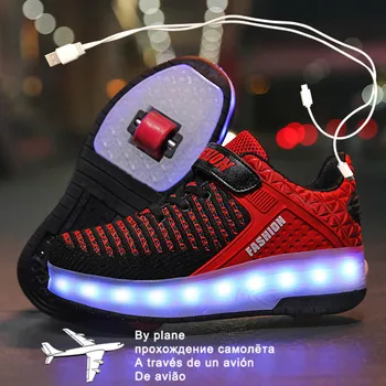 Yeni Tek tekerlekler USB Şarj Moda Kız Erkek led ışık Paten Ayakkabı Çocuklar Çocuklar İçin Sneakers İle Tekerlekler İki tekerlekler