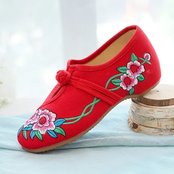 YRZP Bayanlar Çiçek Nakış Yumuşak Taban Vintage pamuklu ayakkabılar El Yapımı Kadın Bahar Bale Daireler Kadın Eski Pekin Ayakkabı