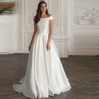 Yüksek Kaliteli Saten düğün elbisesi Kapalı Omuz Kolsuz Fermuar Geri Vintage Örgün gelin kıyafeti Gelin Artı Boyutu 2022 Parti
