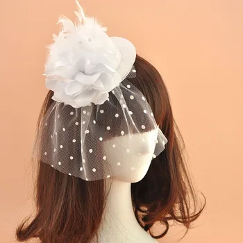 Yüz kapatma Peçe Tüy silindir şapka saç aksesuarları Çiçek Saç Tokası gelinlik Aksesuarları Kore Japonya Siyah Beyaz