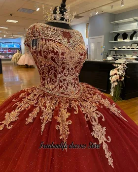 Zarif Meksika vestidos de XV años Pullu Quinceanera Elbiseler 2022 Püskül Aplike Tatlı 16 Ayva Balo Abiye