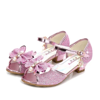 Çocuk ayakkabıları Kız Sandalet Yeni Prenses Dantel deri ayakkabı Moda Sevimli Yay Taklidi Düğün Ayakkabı Öğrenci Parti Dans