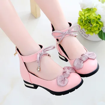 Çocuk ayakkabıları kızlar için deri rahat ayakkabılar yay ile ilkbahar / sonbahar çocuk kız yumuşak tabanlı prenses ayakkabı moda parti ayakkabıları