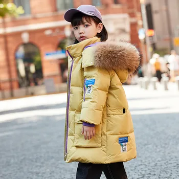 Çocuk Giysileri Kızlar için Moda Snowsuit Kış Kalın Sıcak Aşağı Ceket Büyük Kürk Yaka kapüşonlu ceket çocuk giyim 4-12Y