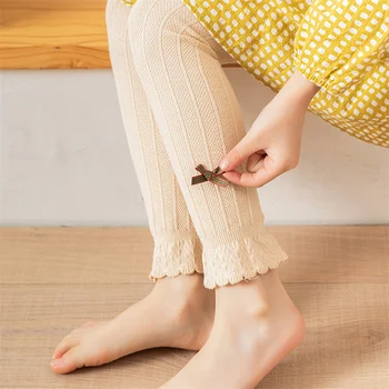 Çocuk Tayt 2022 İlkbahar Sonbahar Kız Pamuk Sıkı pantolon Çocuk Yay Düğüm Prenses Legging Bebek Petal Esneklik Pantolon