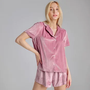 Örme Kadife Pijama Cep Kadın Pijama Rahat Uzun Kollu kadın Kıyafeti Turn Down Yaka Ev Takım Elbise 2022 Sonbahar